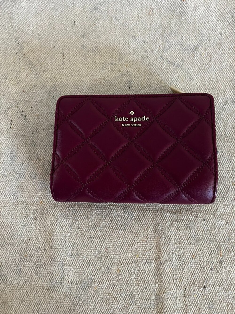 Kate Spade New York Dark Red Natalia Quilted Leather Zip Around Wallet